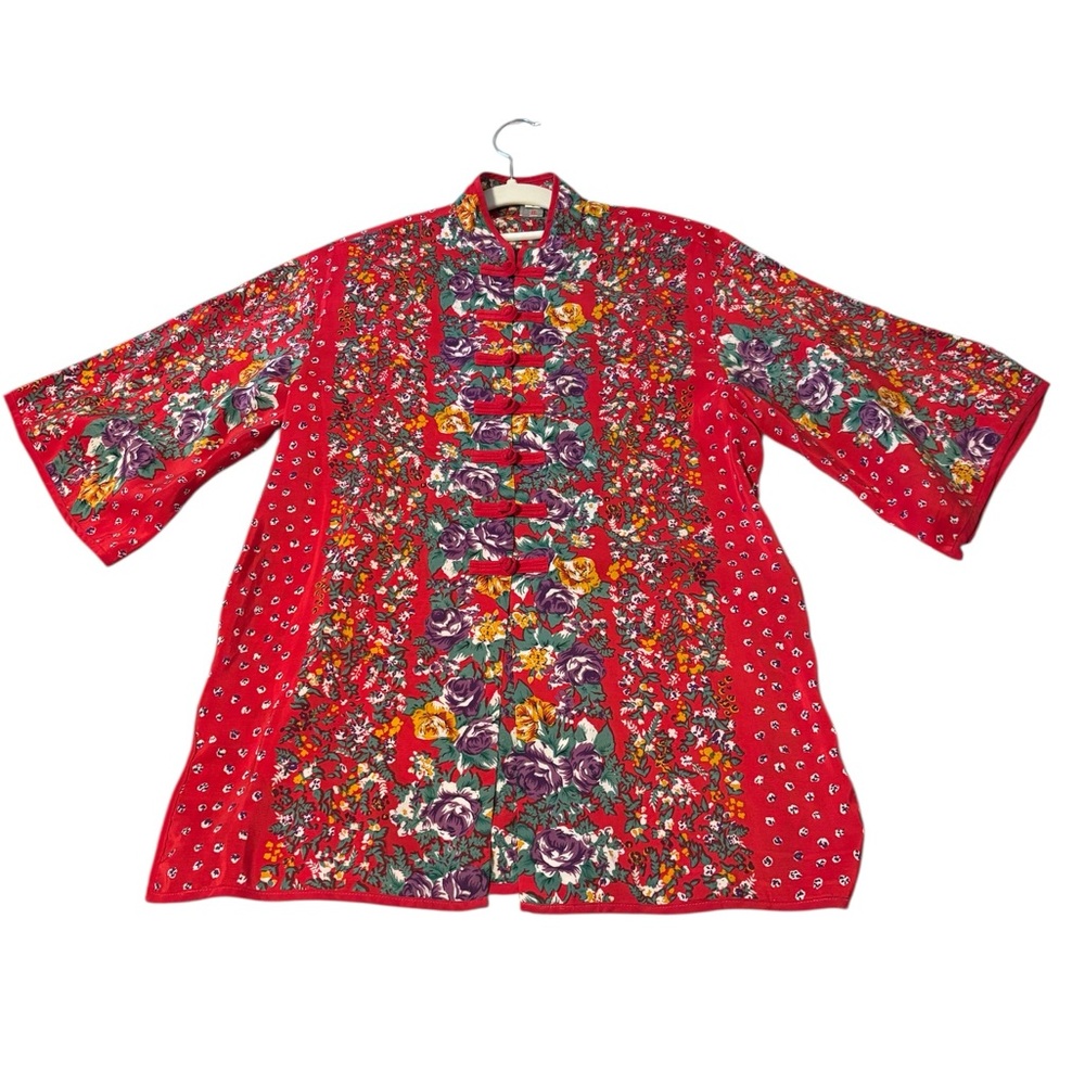 Floral Red Kimono Cardigan - Picture 1 of 7